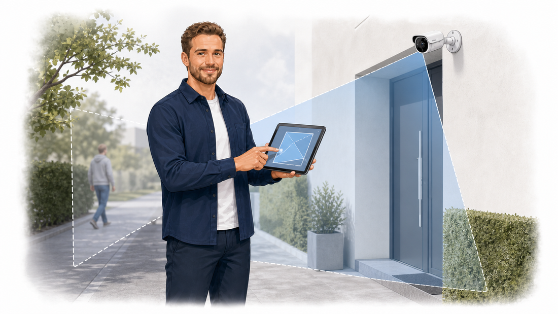 Activ24-technicus stelt de detectiezone van een beveiligingscamera in